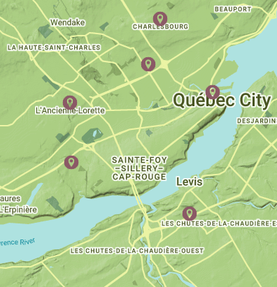 La carte des zones desservies pour le service de comportementaliste canin